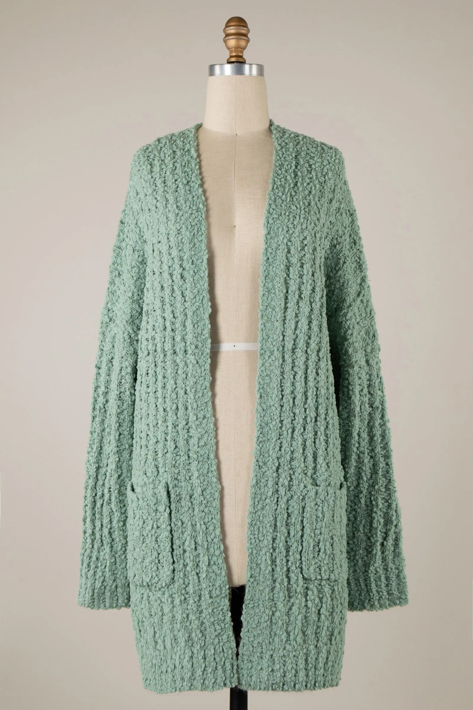 Long Sleeve Ribbed Popcorn Knit Cardigan