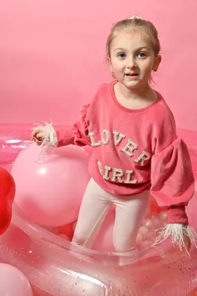 Lover Girl Soft Velour Whimsical Pink Valentines Day Pullover for Toddler