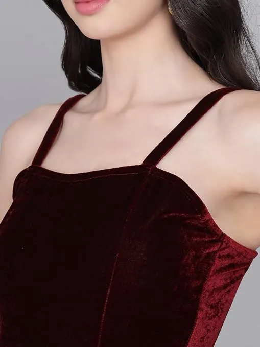 Maroon Velvet Maxi Bodycon Dress Casual Chic
