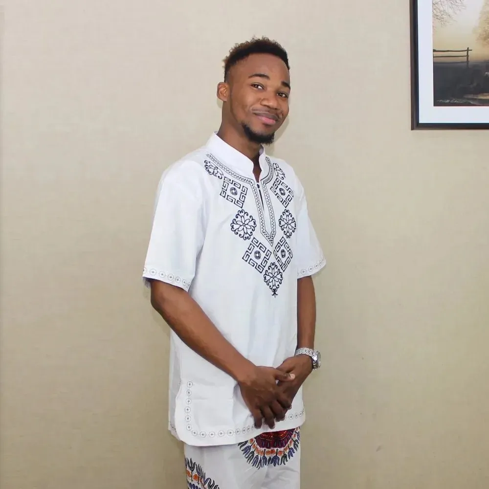 Men's Vintage African Tunic: High Quality Embroidered Dashiki T-shirt with Fringe - Ethnic Festival Hippy Top