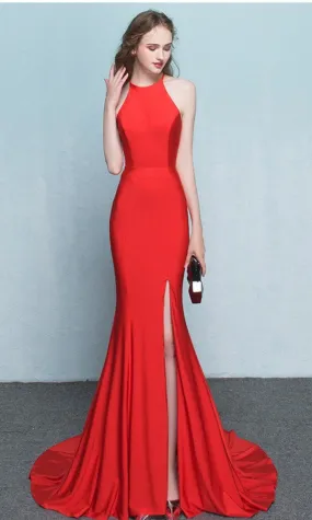 Mermaid Sexy Slit Red Evening Dress