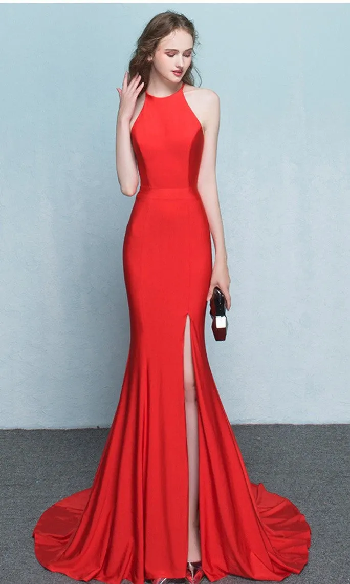 Mermaid Sexy Slit Red Evening Dress