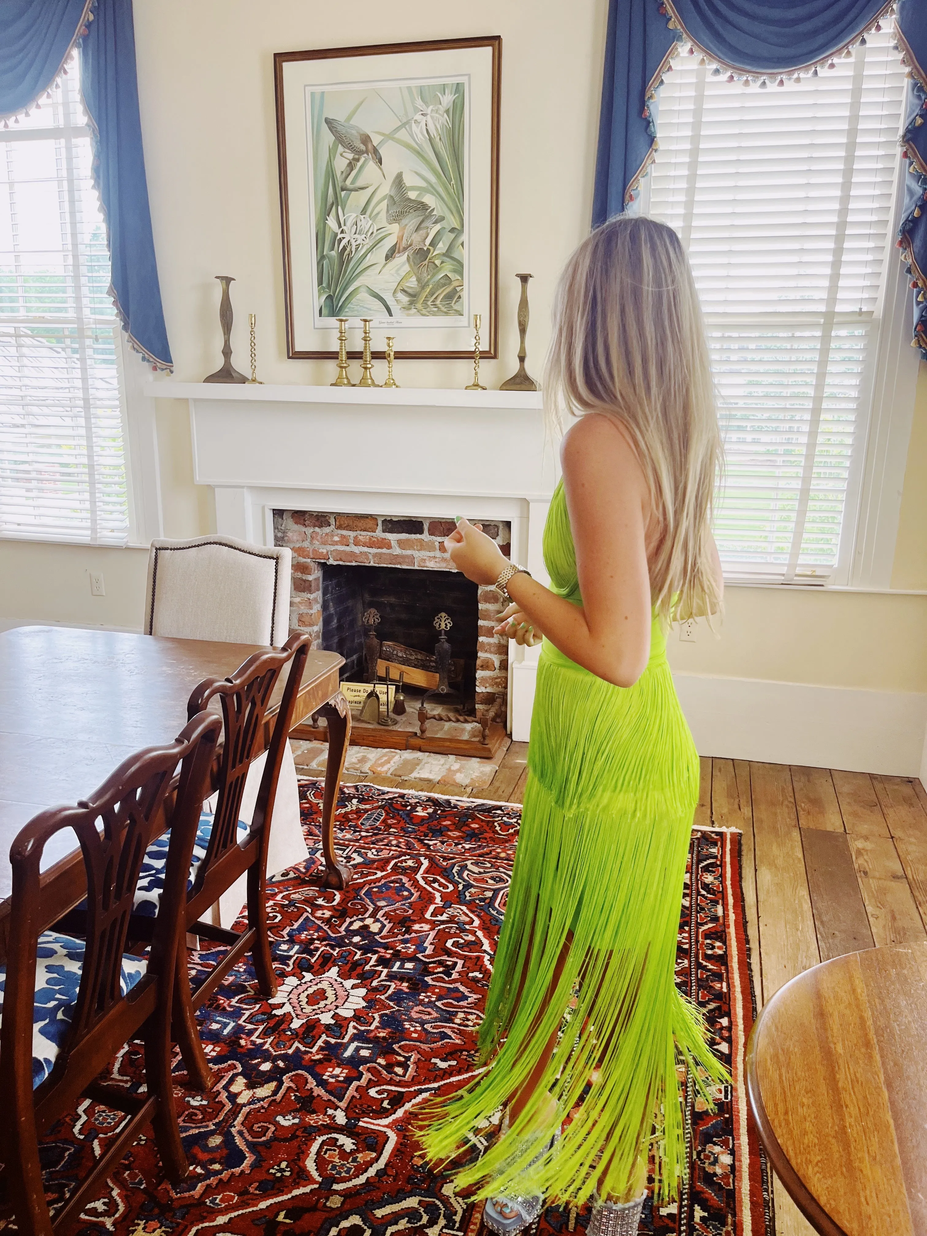 Milly Fringe Dress - Lime