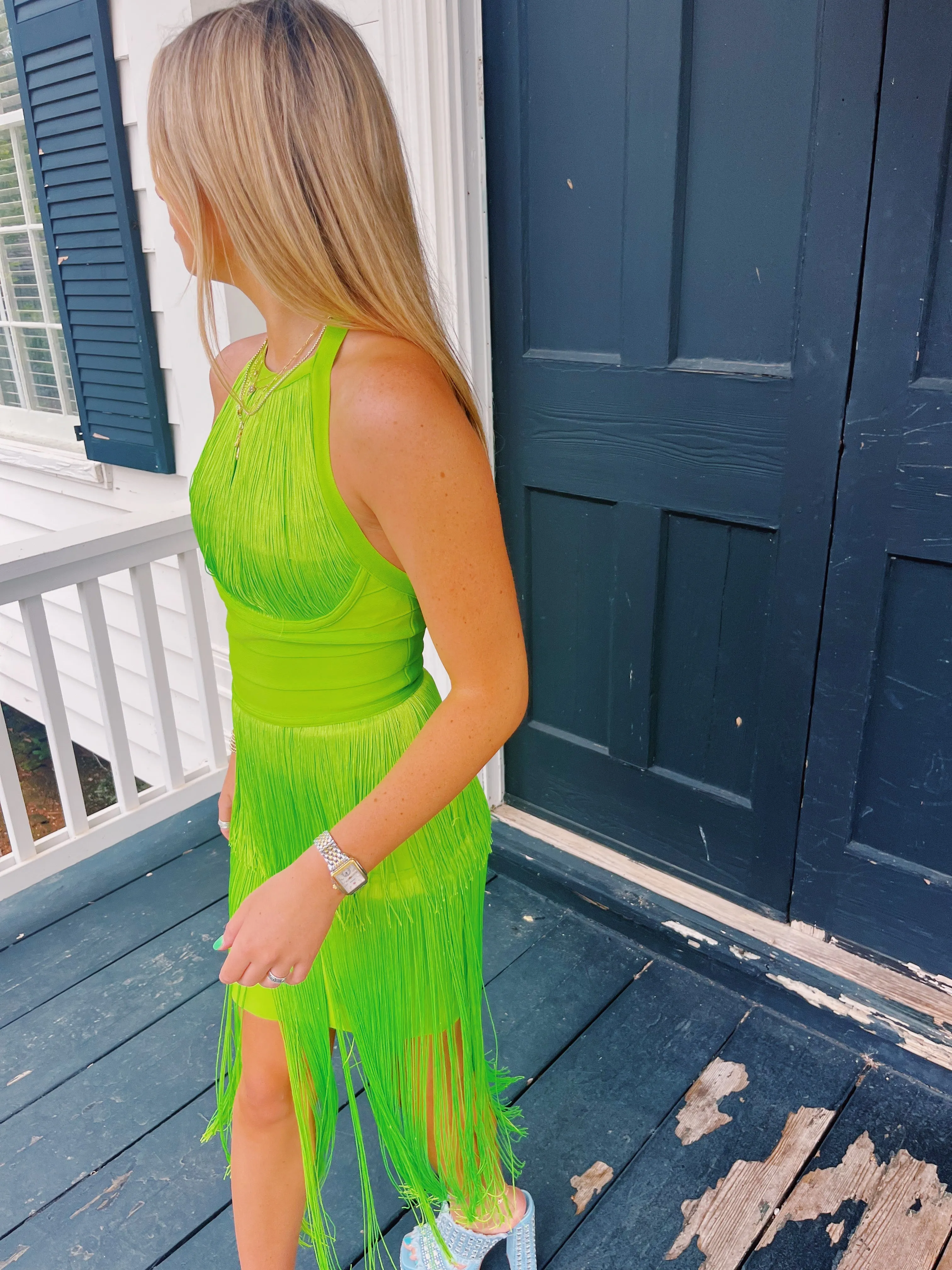 Milly Fringe Dress - Lime