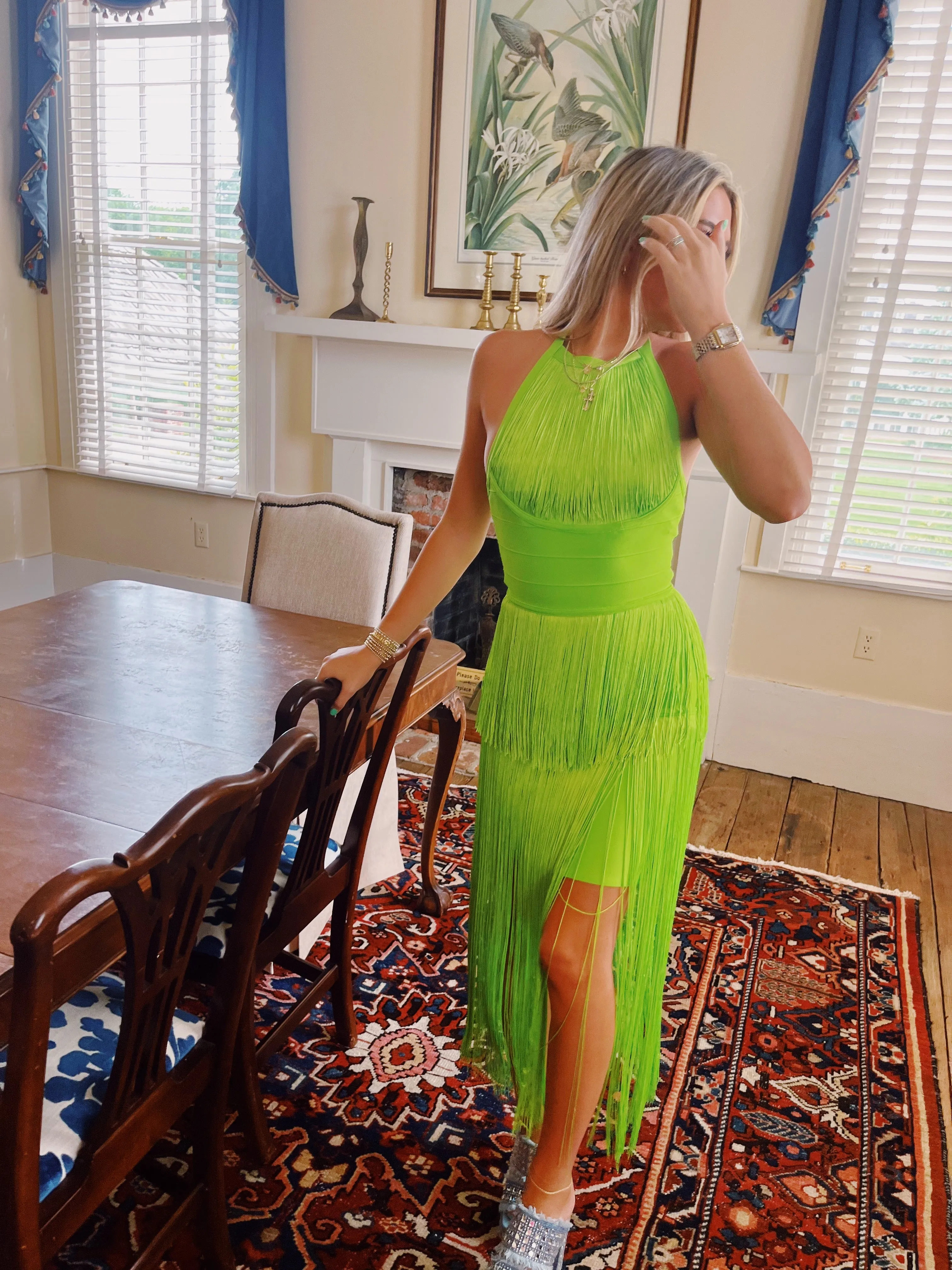 Milly Fringe Dress - Lime
