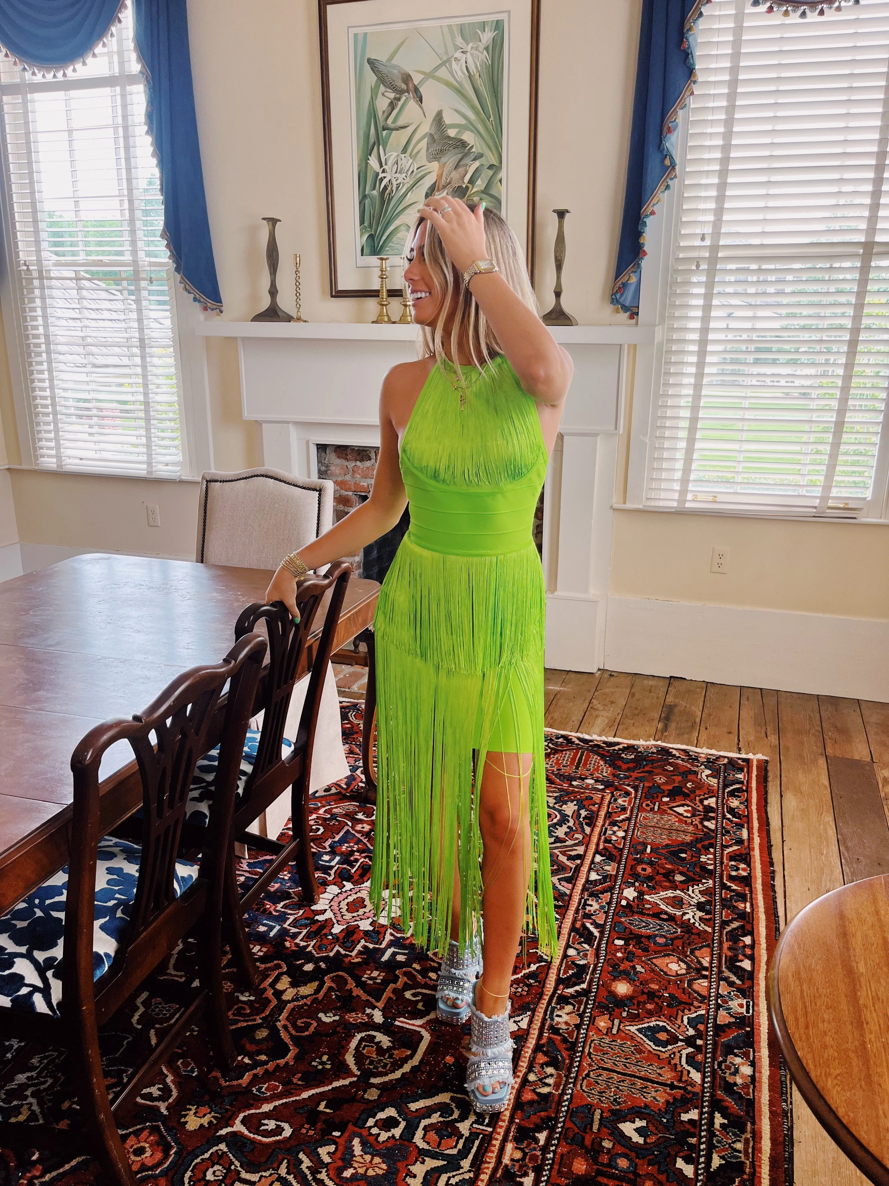 Milly Fringe Dress - Lime