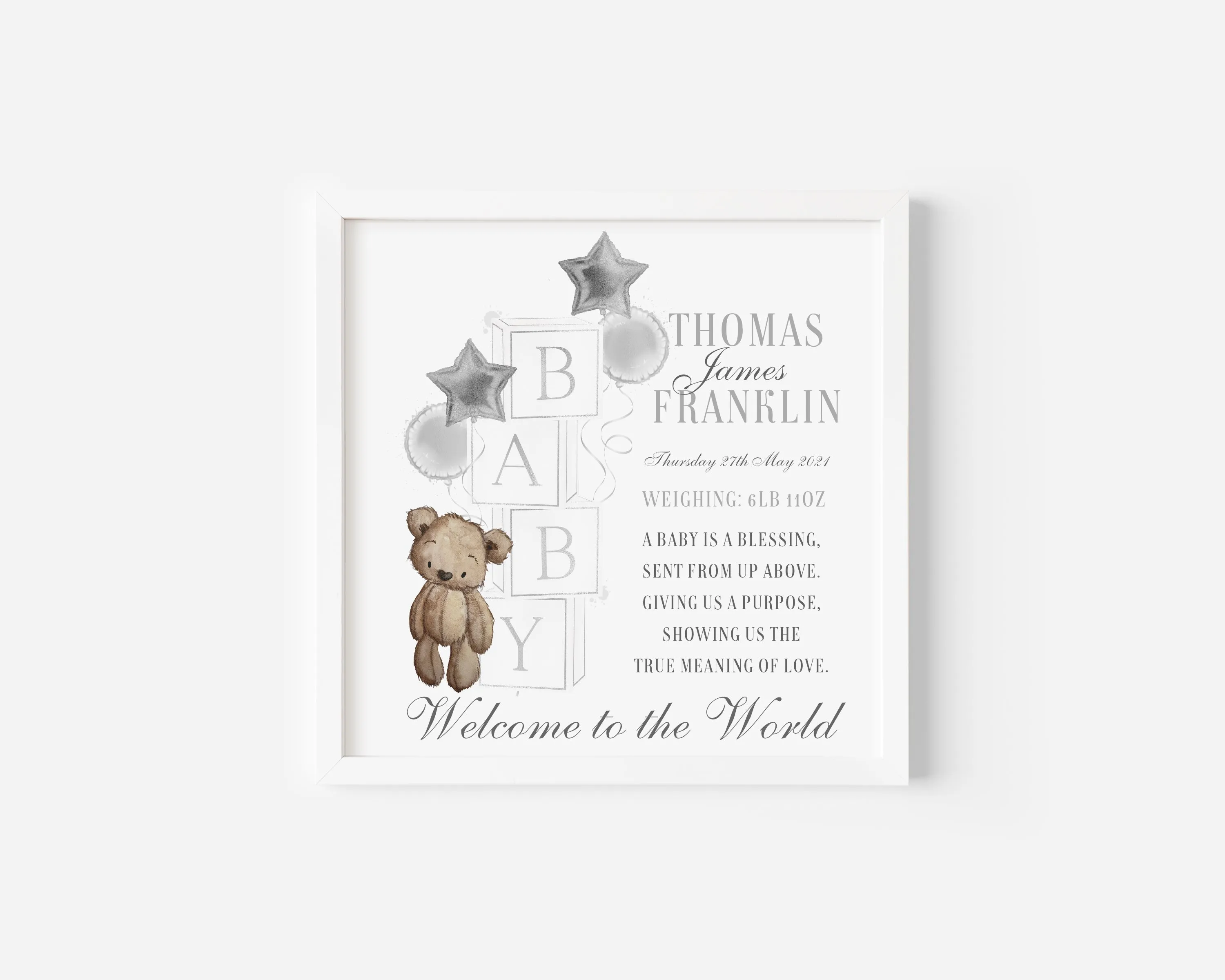 New Baby Blocks Greeting Card- Silver