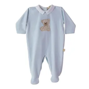 New In Baby Gi Sweet Teddy Blue Velour Sleepsuit