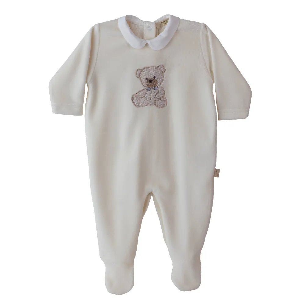 New In Baby Gi Sweet Teddy Ivory Velour Sleepsuit