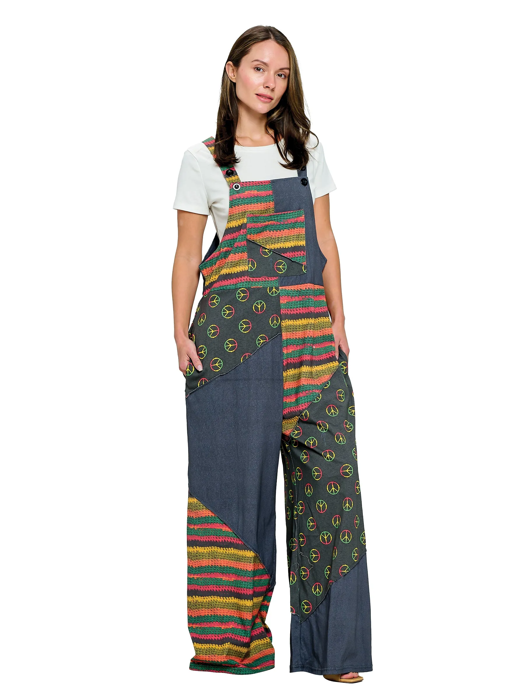 Overall Patchwork Rasta Peace Sign