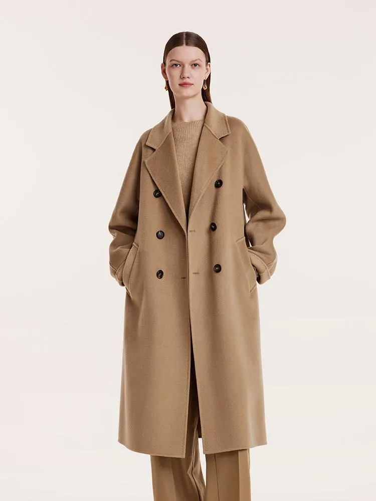 Pure Cashmere Double-Breasted Coat With Beret
