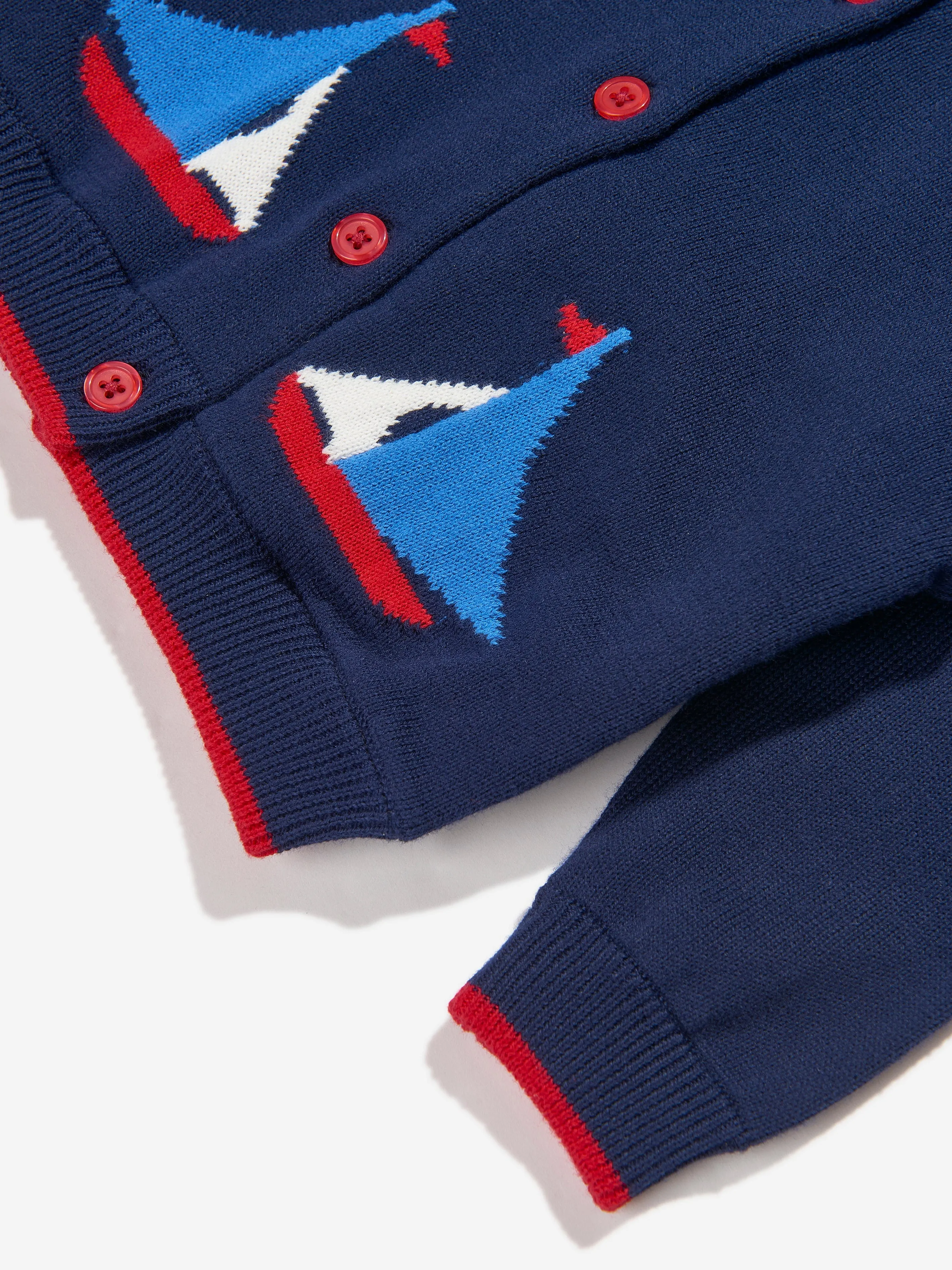 Rachel Riley Baby Sailboat Intarsia Cardigan in Navy