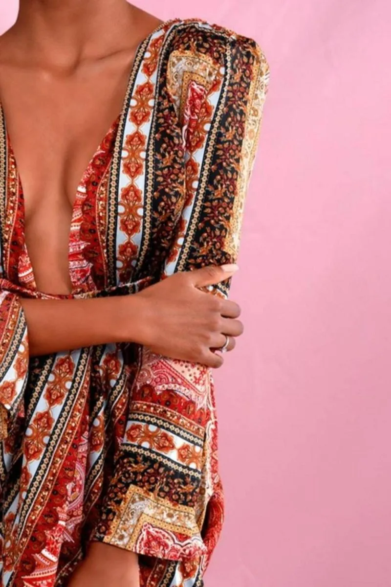 Red Vintage Versace Print Mini Dress