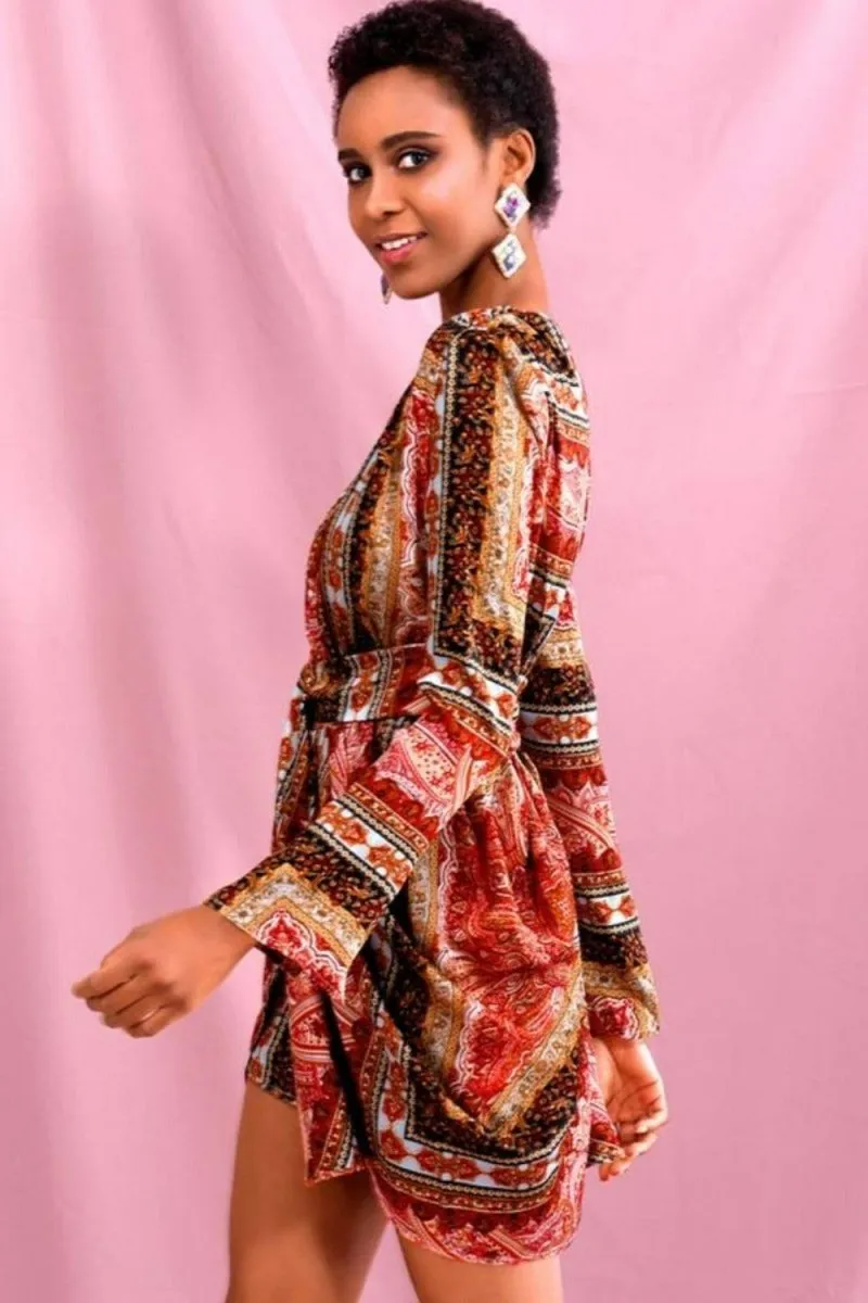 Red Vintage Versace Print Mini Dress