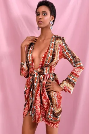 Red Vintage Versace Print Mini Dress