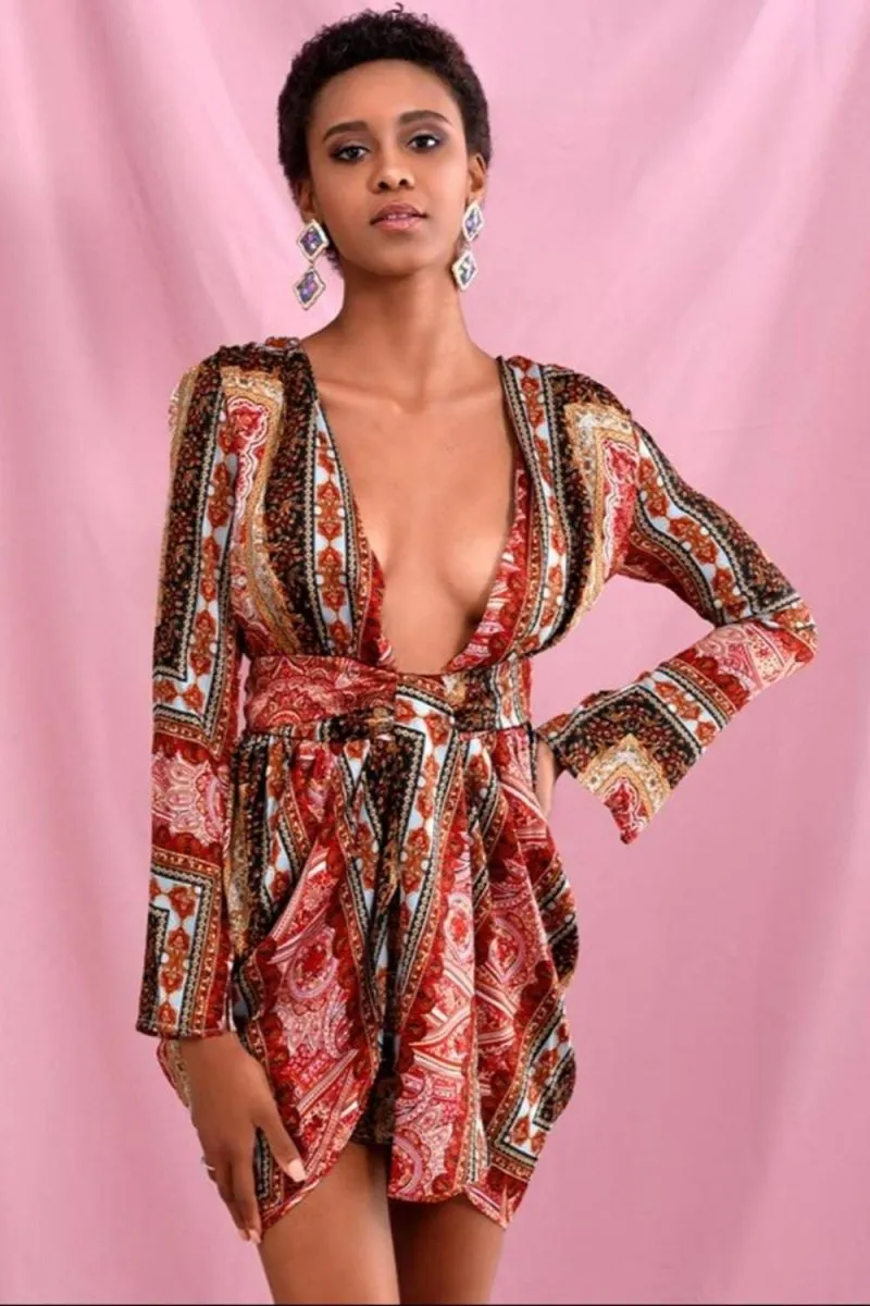 Red Vintage Versace Print Mini Dress