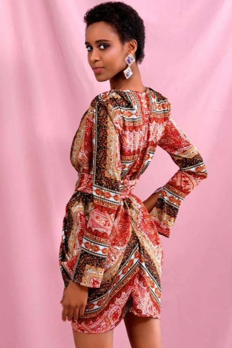 Red Vintage Versace Print Mini Dress