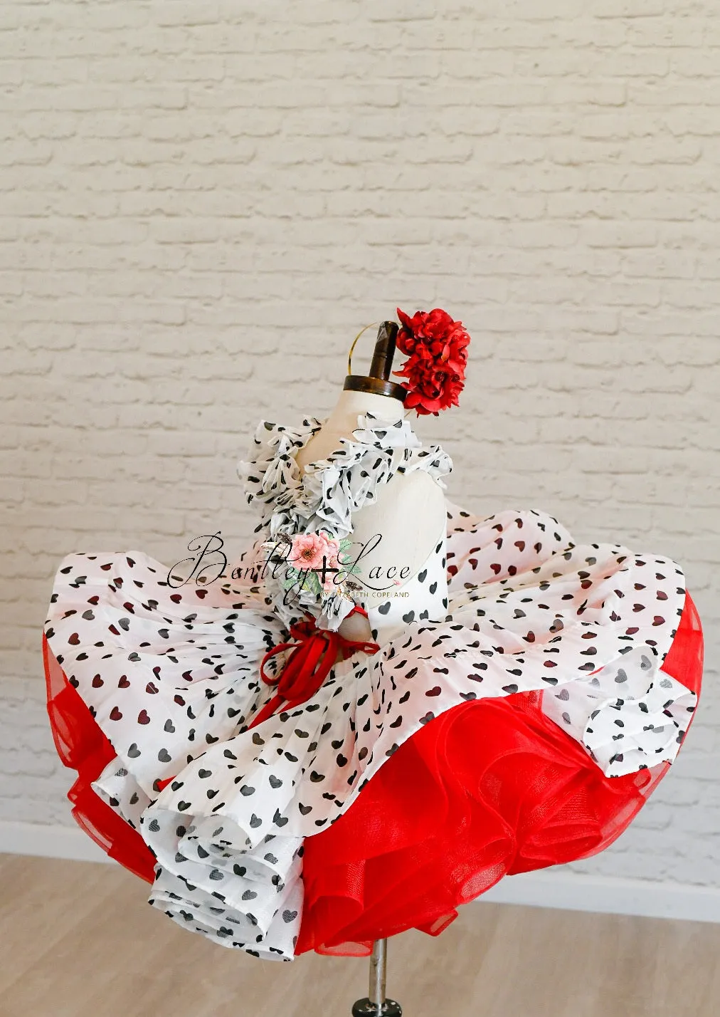 Retired rental euc "Sweetest Ballerina" black/white with red tulle -  Petal Length Dress - ( 4 Year - Petite 5 Year)