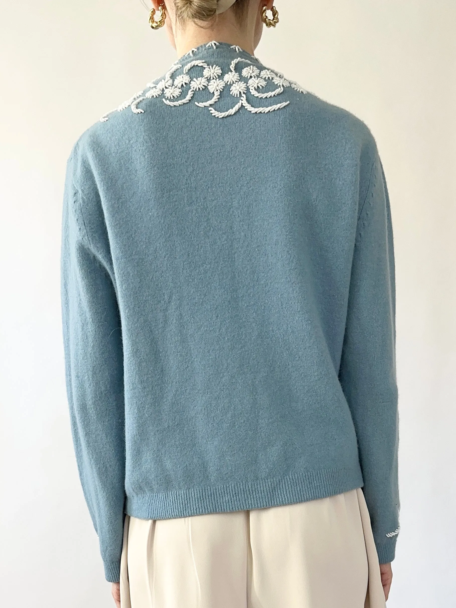 Robin Egg Blue 1950s Beaded Cardigan Sweater (S/M)