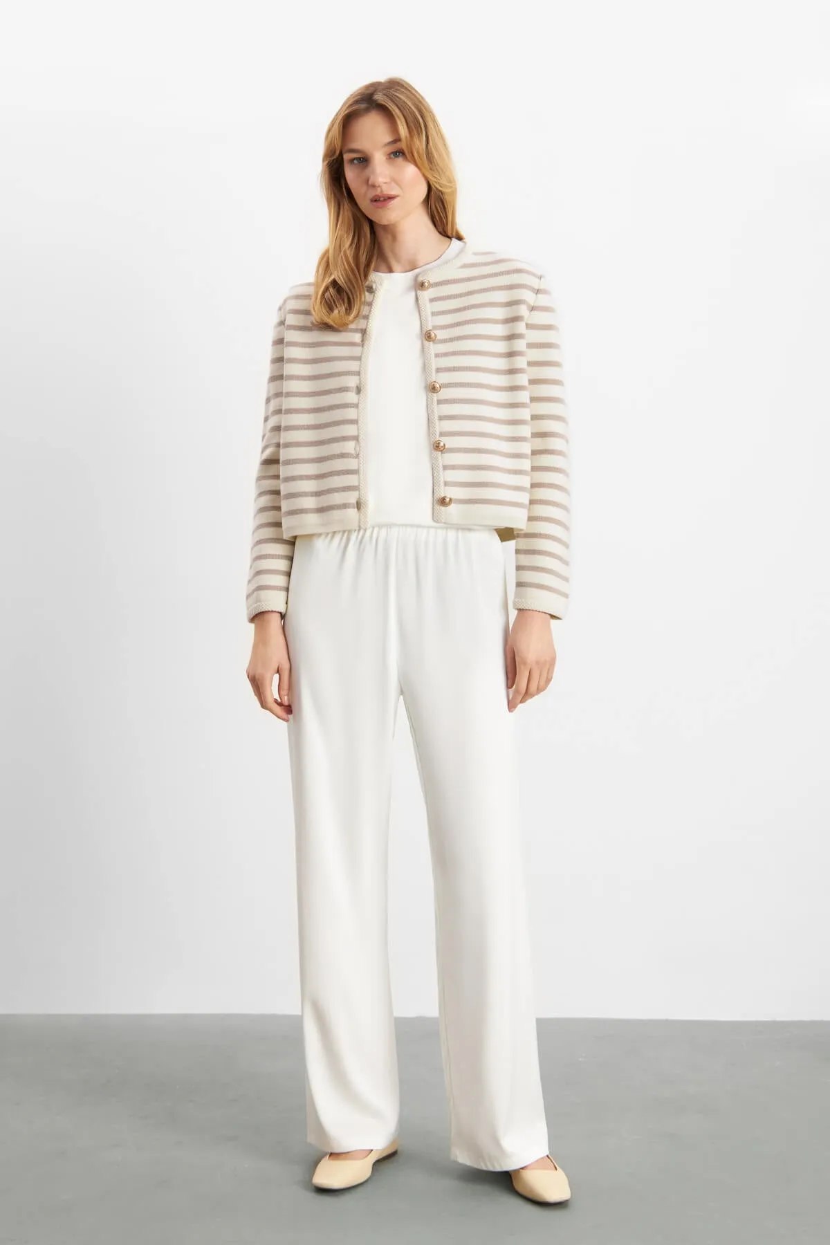 Sienna Cardigan - Striped Beige