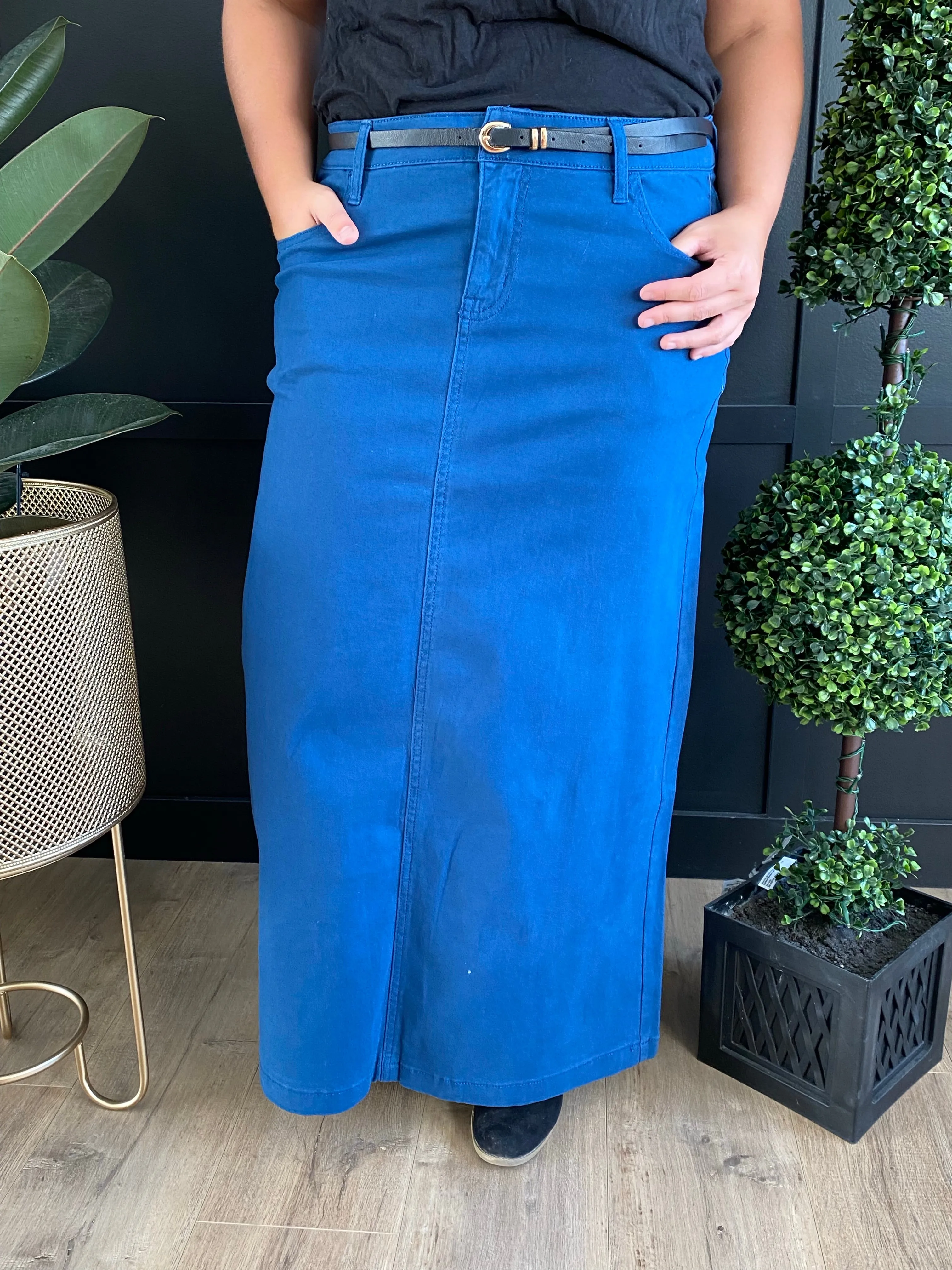 “Skylar” in Teal Coloured Twill Long Skirt