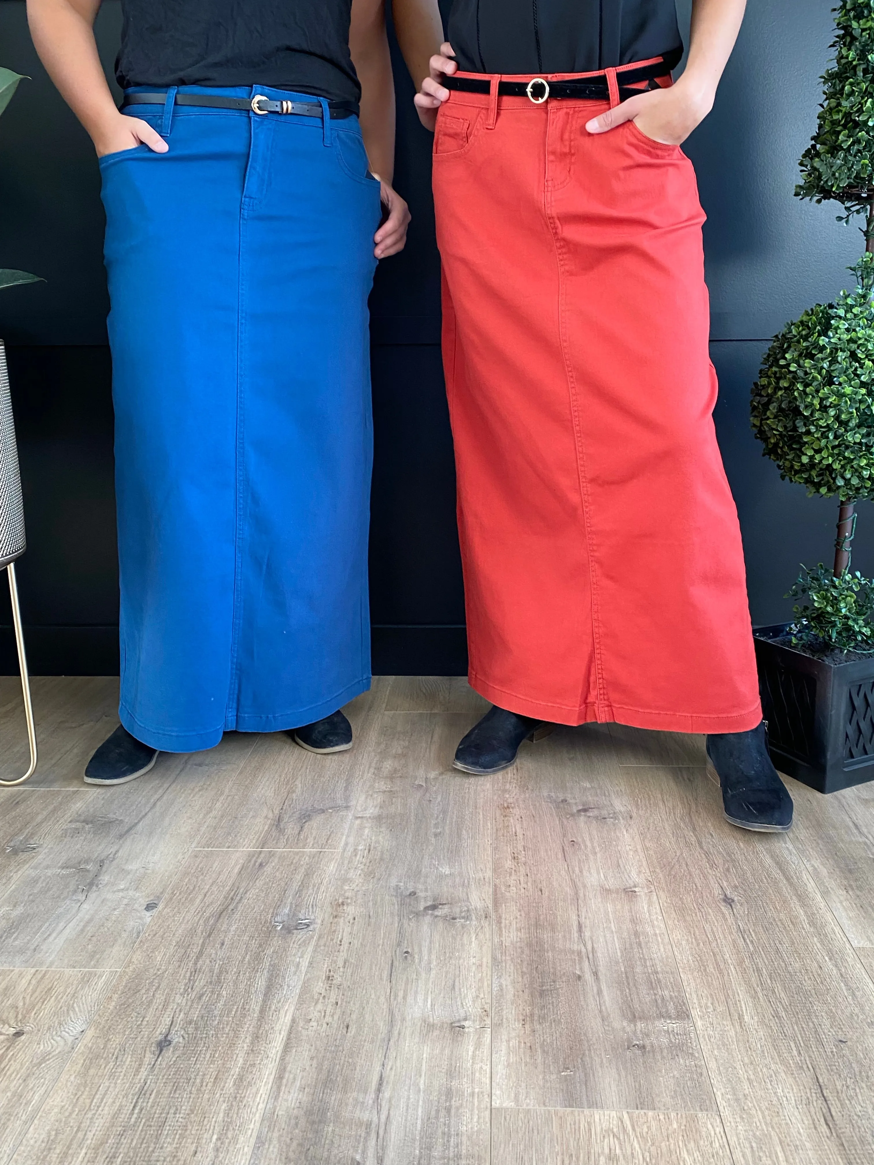 “Skylar” in Teal Coloured Twill Long Skirt