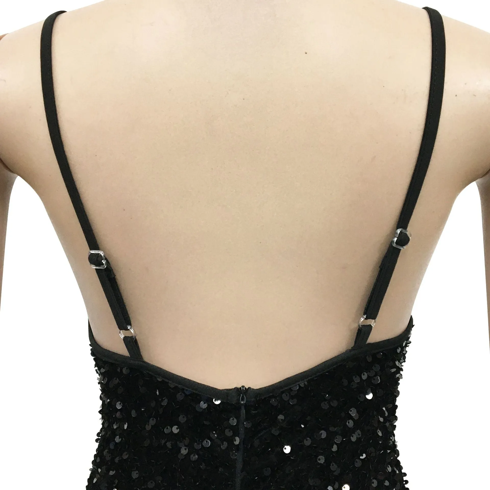 Sultry Sequin-Embellished V-Neck Midi Slip Sparkly Dress in Solid Color