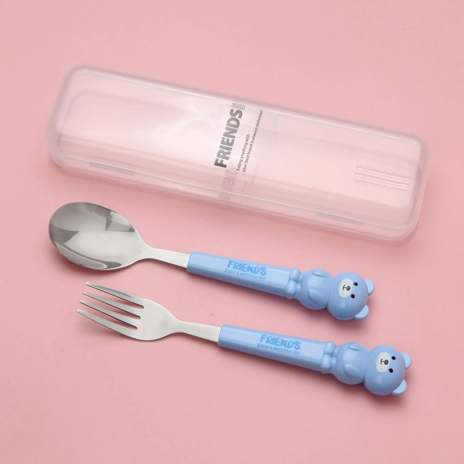 TEDDY DESIGN FORK & SPOON - BLUE