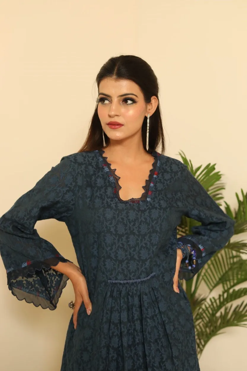 Textured Elegance Tunic Set- Indigo