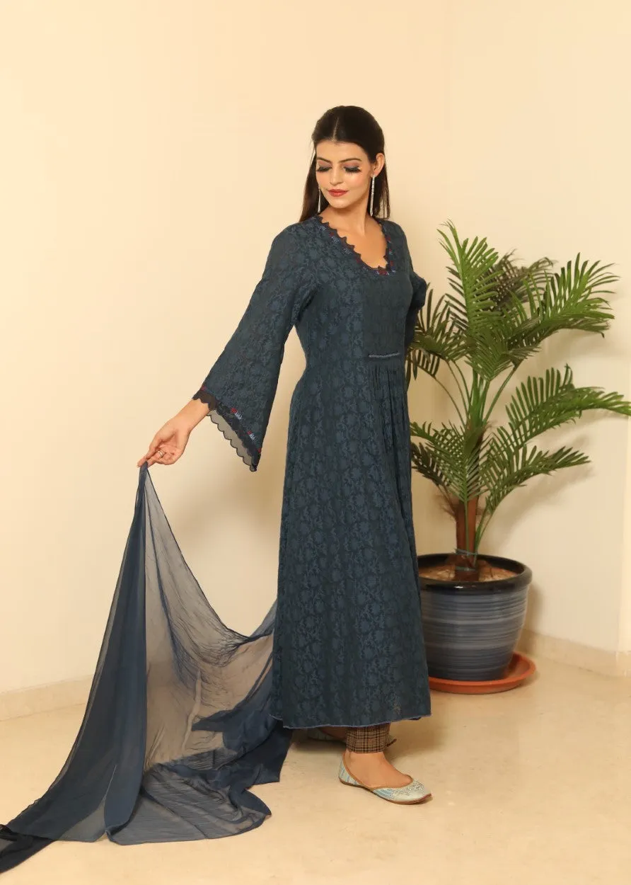Textured Elegance Tunic Set- Indigo
