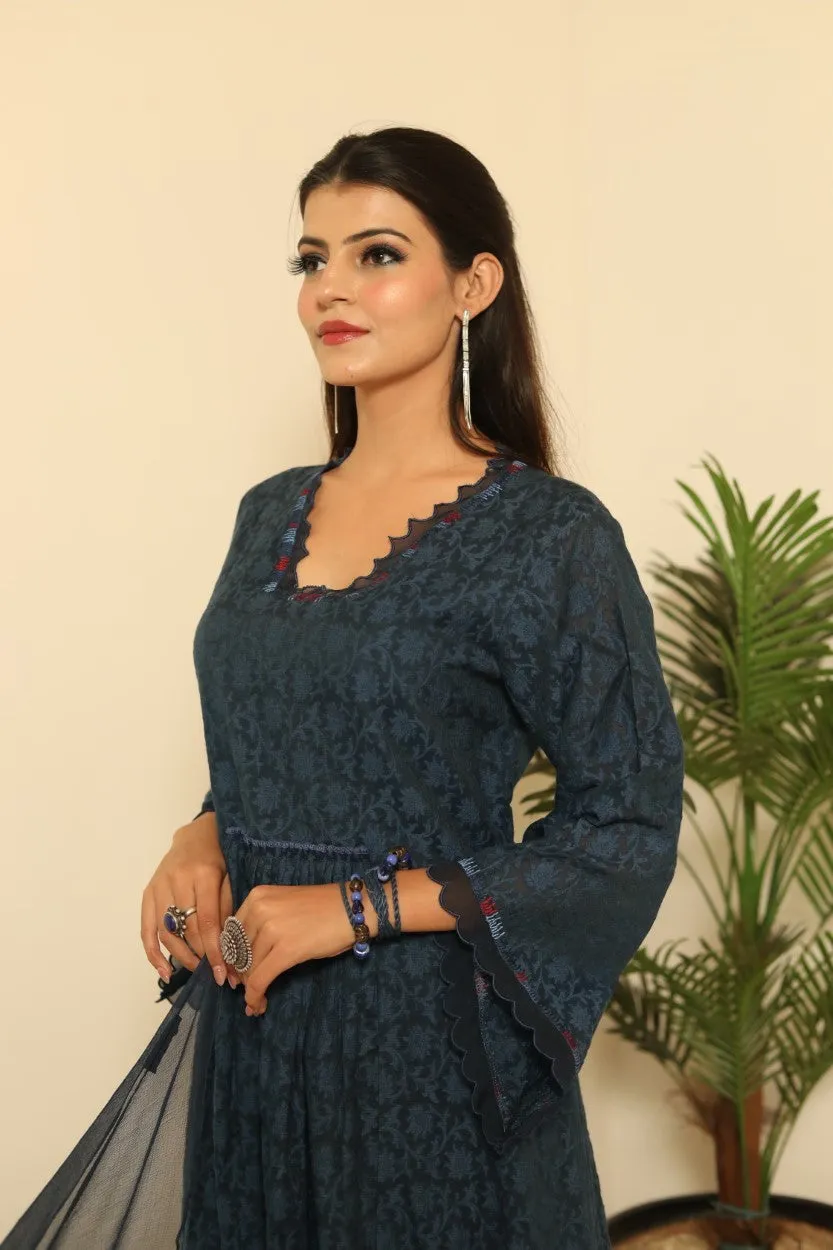 Textured Elegance Tunic Set- Indigo