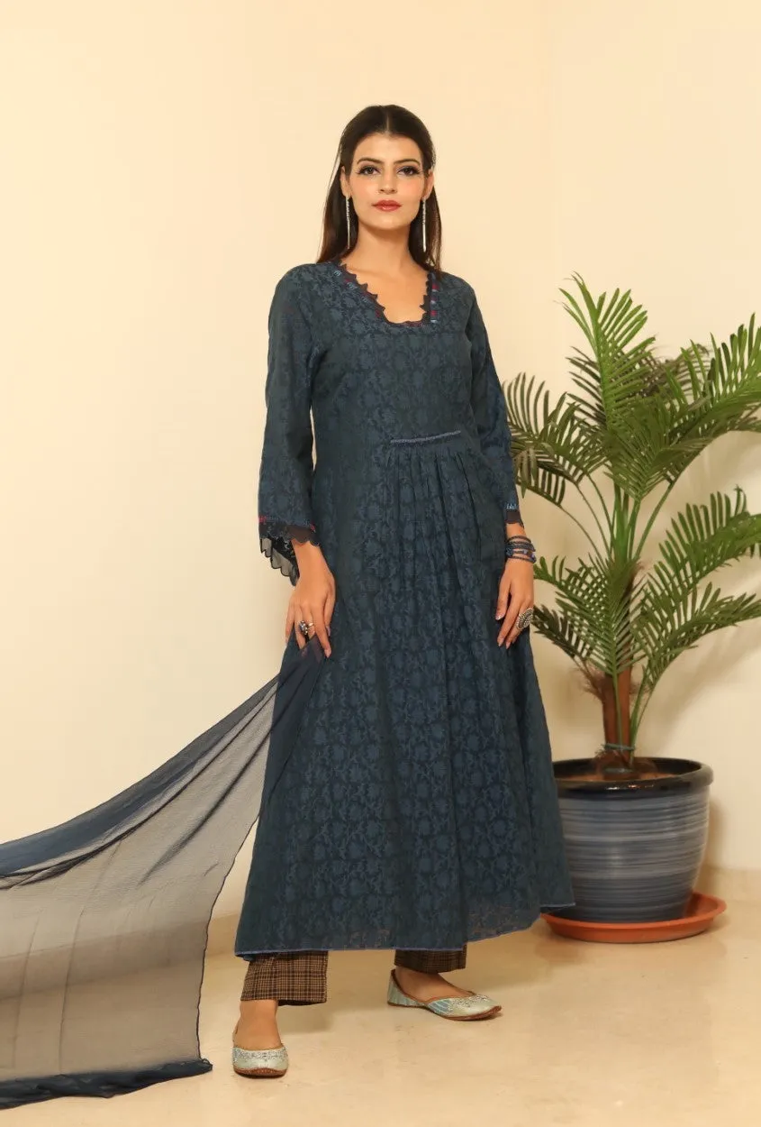 Textured Elegance Tunic Set- Indigo