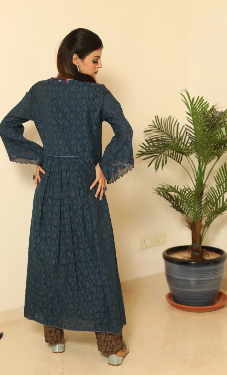 Textured Elegance Tunic Set- Indigo