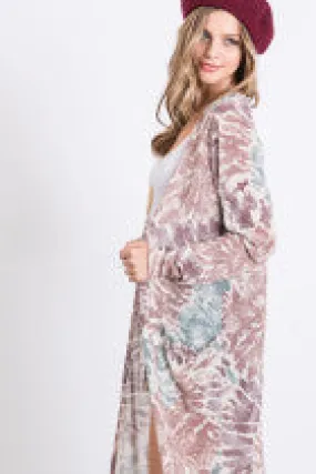 Tie Dye Long Slim Open Cardigan