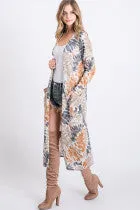 Tie Dye Long Slim Open Cardigan