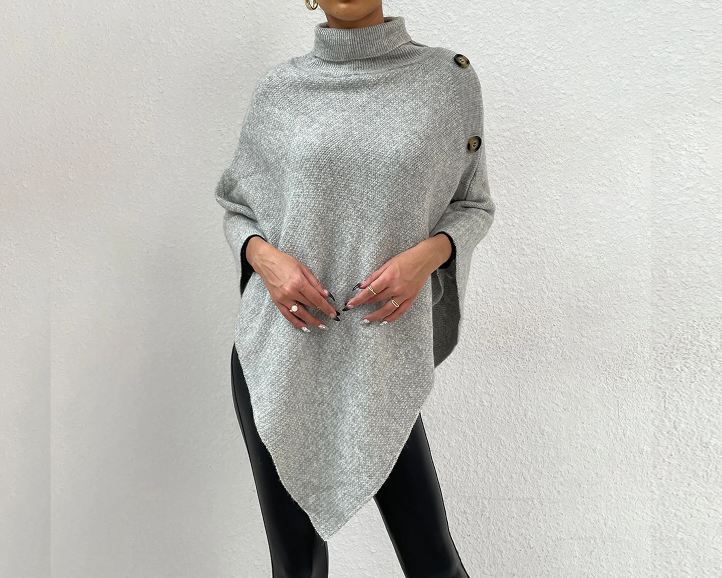 Turtleneck shawl, sweater poncho women, boho shawl, pullover sweater, cape top, high neck sweaters cape(P1085)