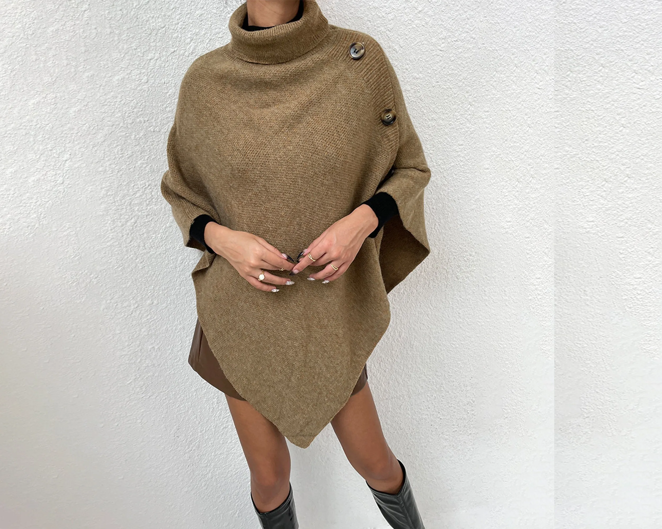 Turtleneck shawl, sweater poncho women, boho shawl, pullover sweater, cape top, high neck sweaters cape(P1085)