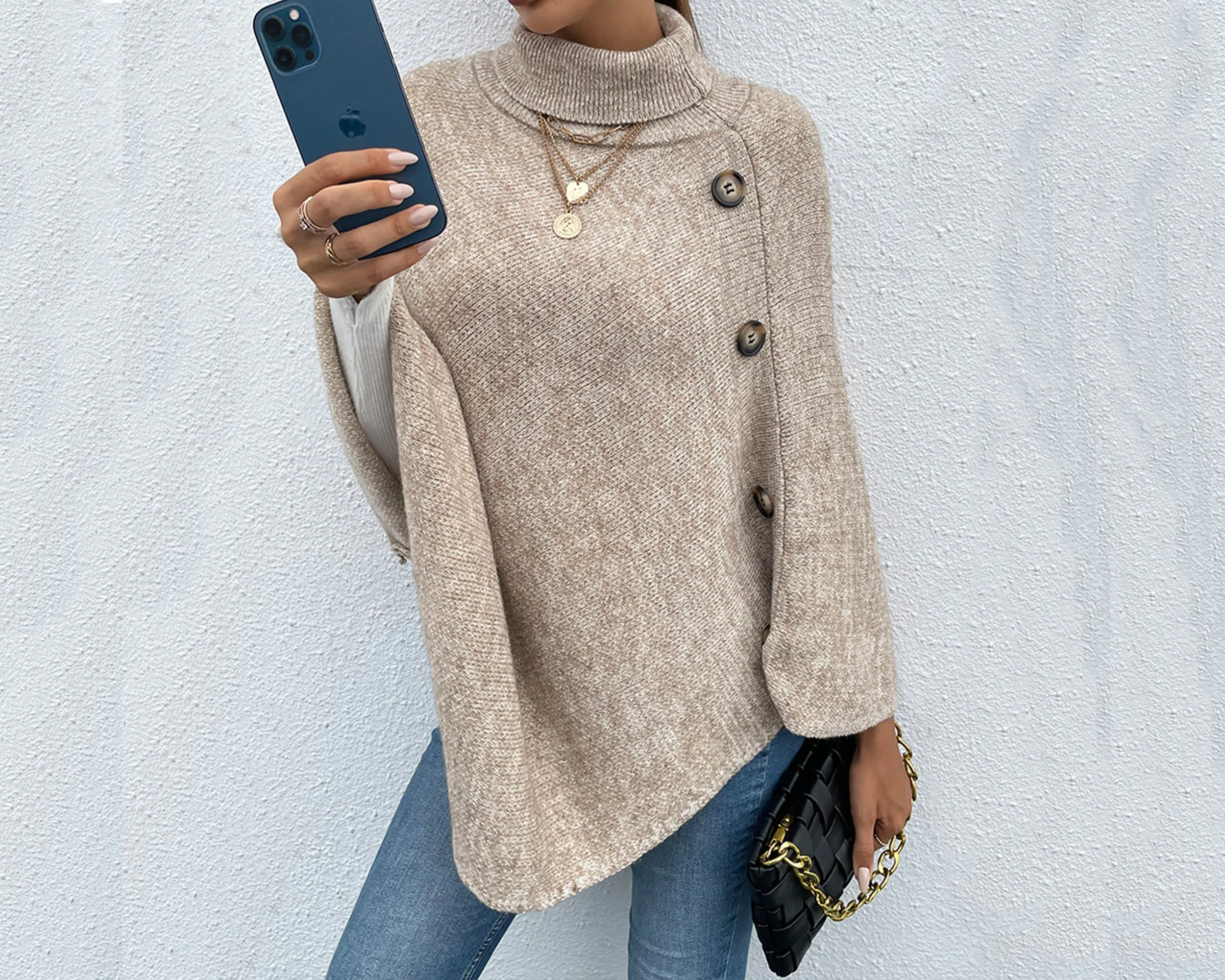 Turtleneck shawl, sweater poncho women, boho shawl, pullover sweater, cape top, high neck sweaters cape(P1085)