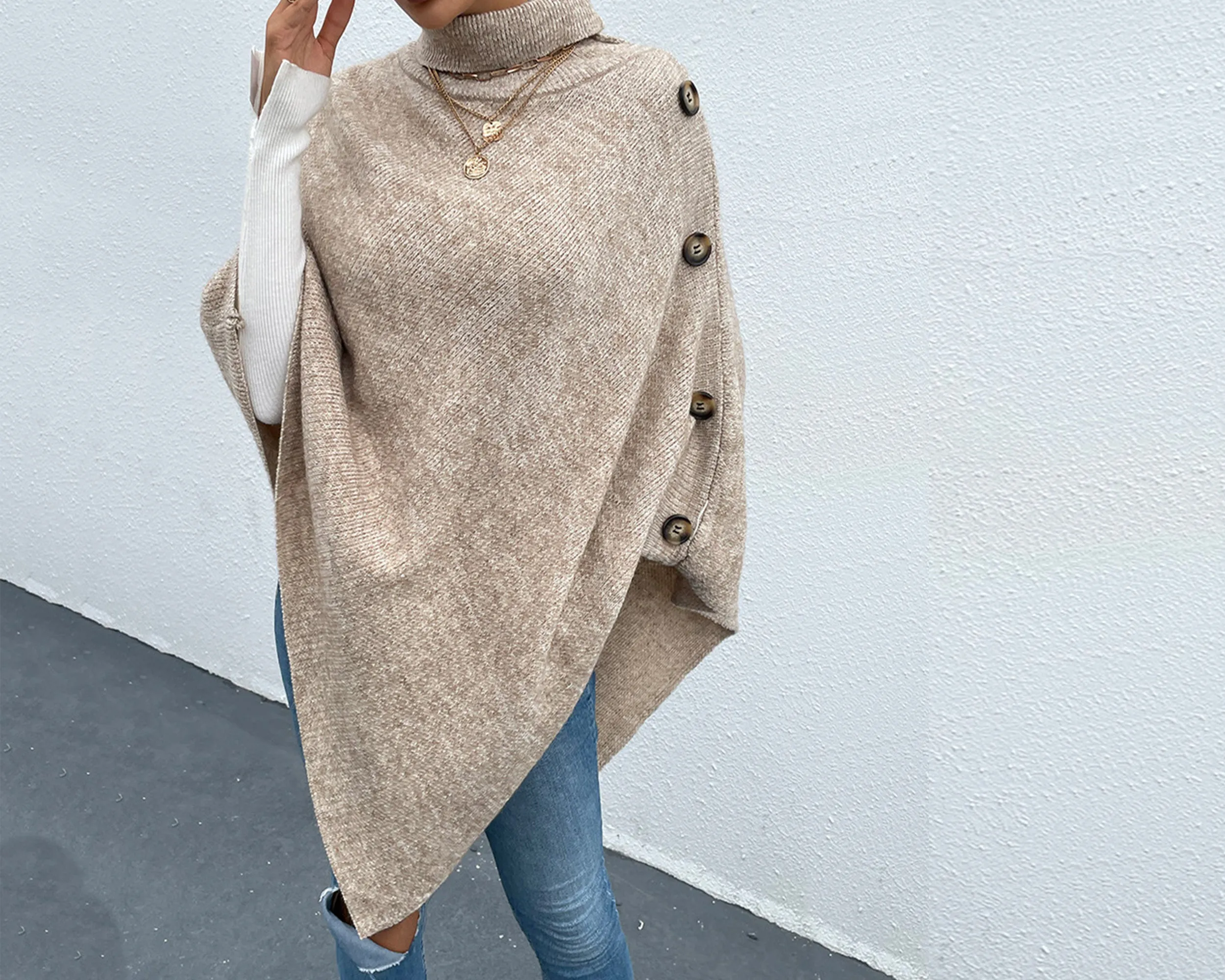 Turtleneck shawl, sweater poncho women, boho shawl, pullover sweater, cape top, high neck sweaters cape(P1085)