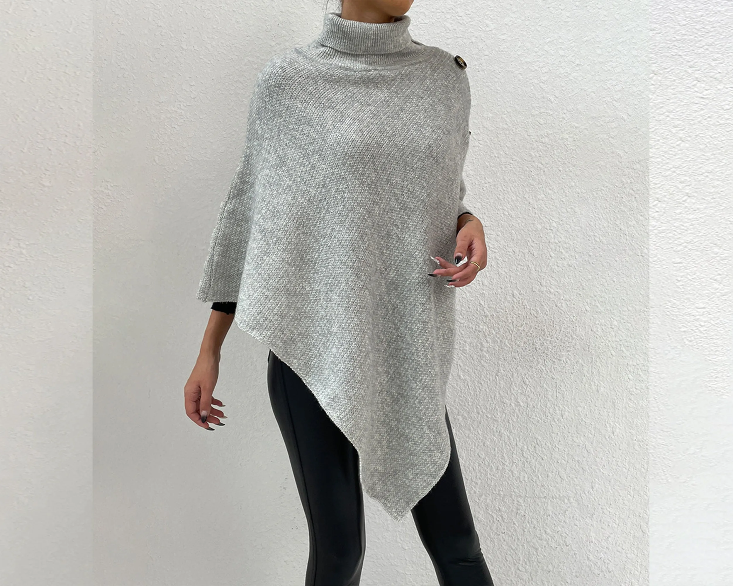 Turtleneck shawl, sweater poncho women, boho shawl, pullover sweater, cape top, high neck sweaters cape(P1085)