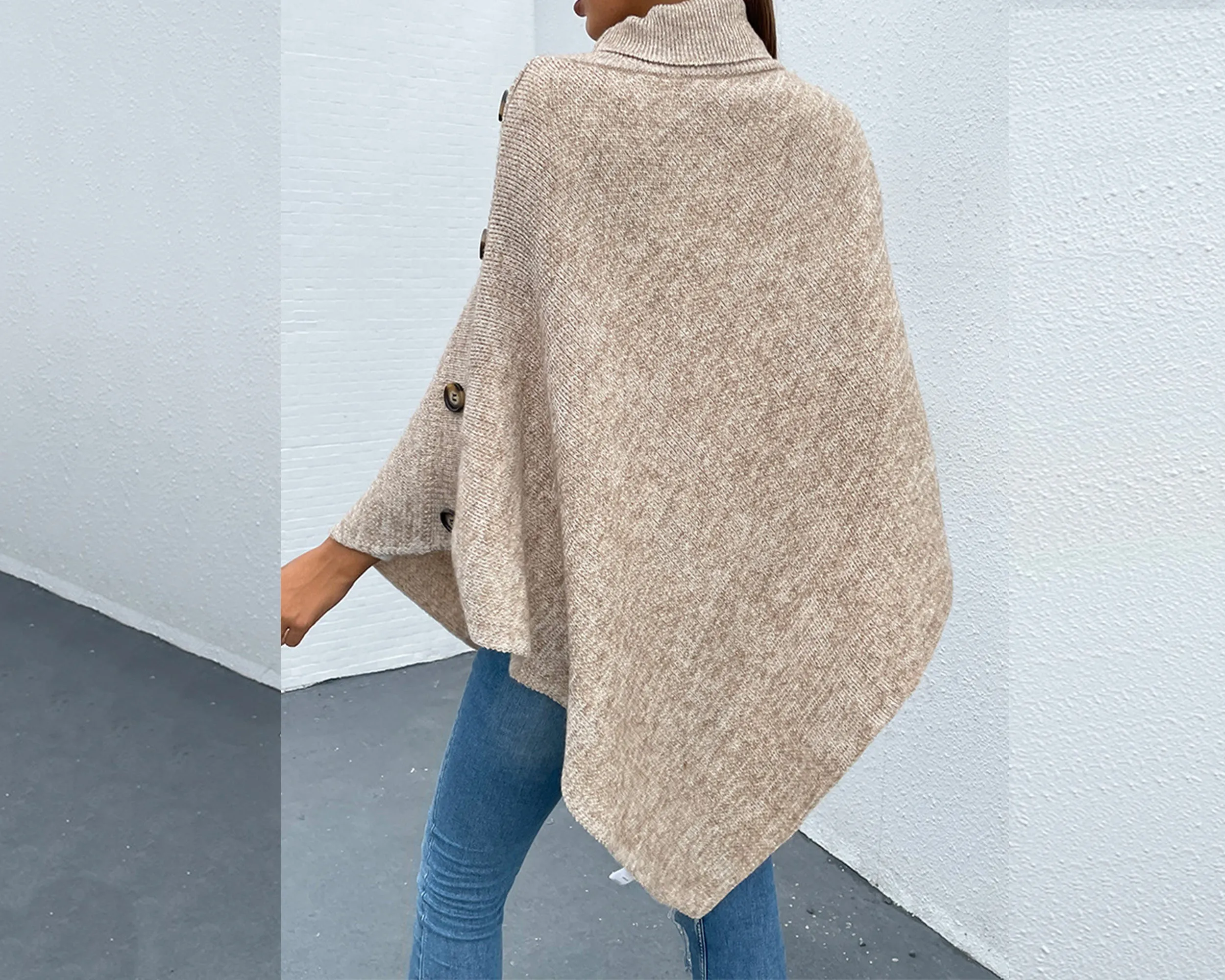 Turtleneck shawl, sweater poncho women, boho shawl, pullover sweater, cape top, high neck sweaters cape(P1085)