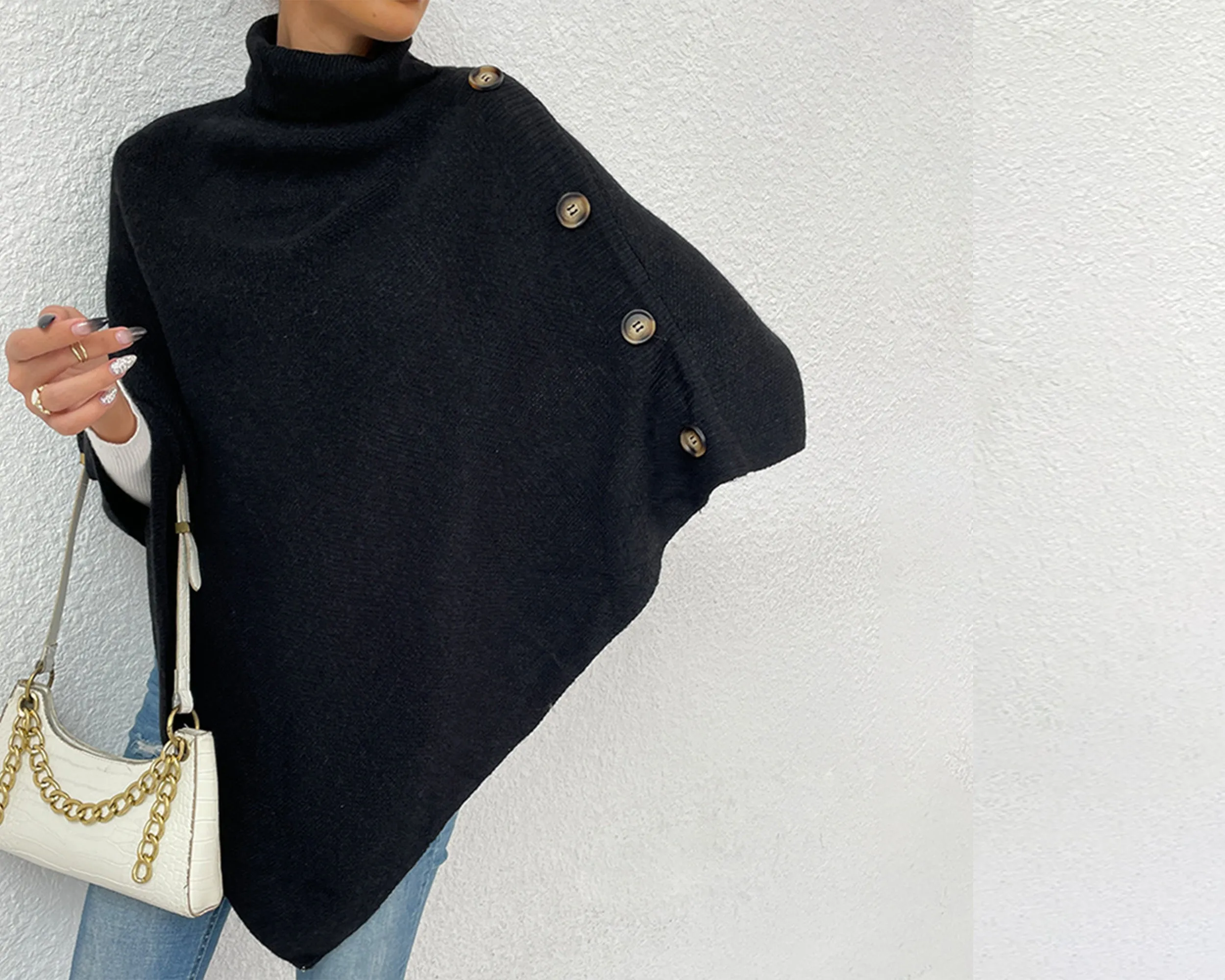 Turtleneck shawl, sweater poncho women, boho shawl, pullover sweater, cape top, high neck sweaters cape(P1085)