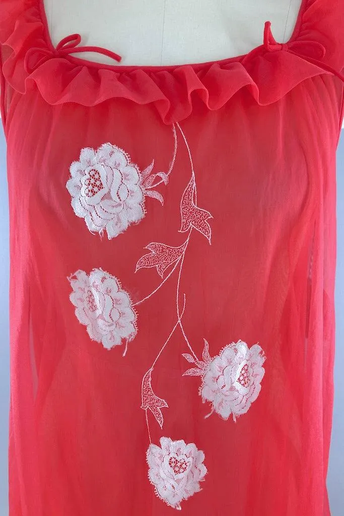 Vintage 60s Red Chiffon Nightgown