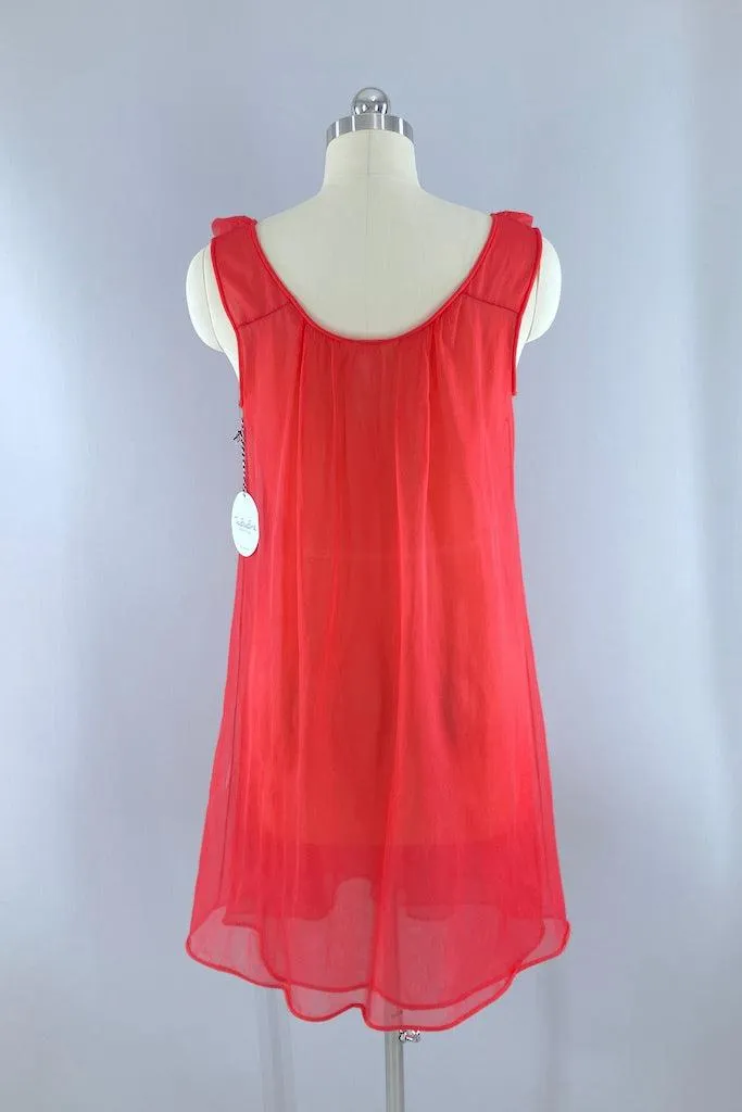 Vintage 60s Red Chiffon Nightgown