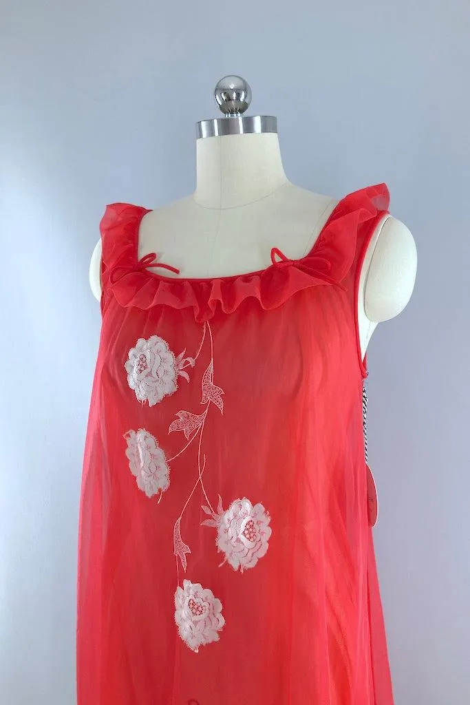 Vintage 60s Red Chiffon Nightgown