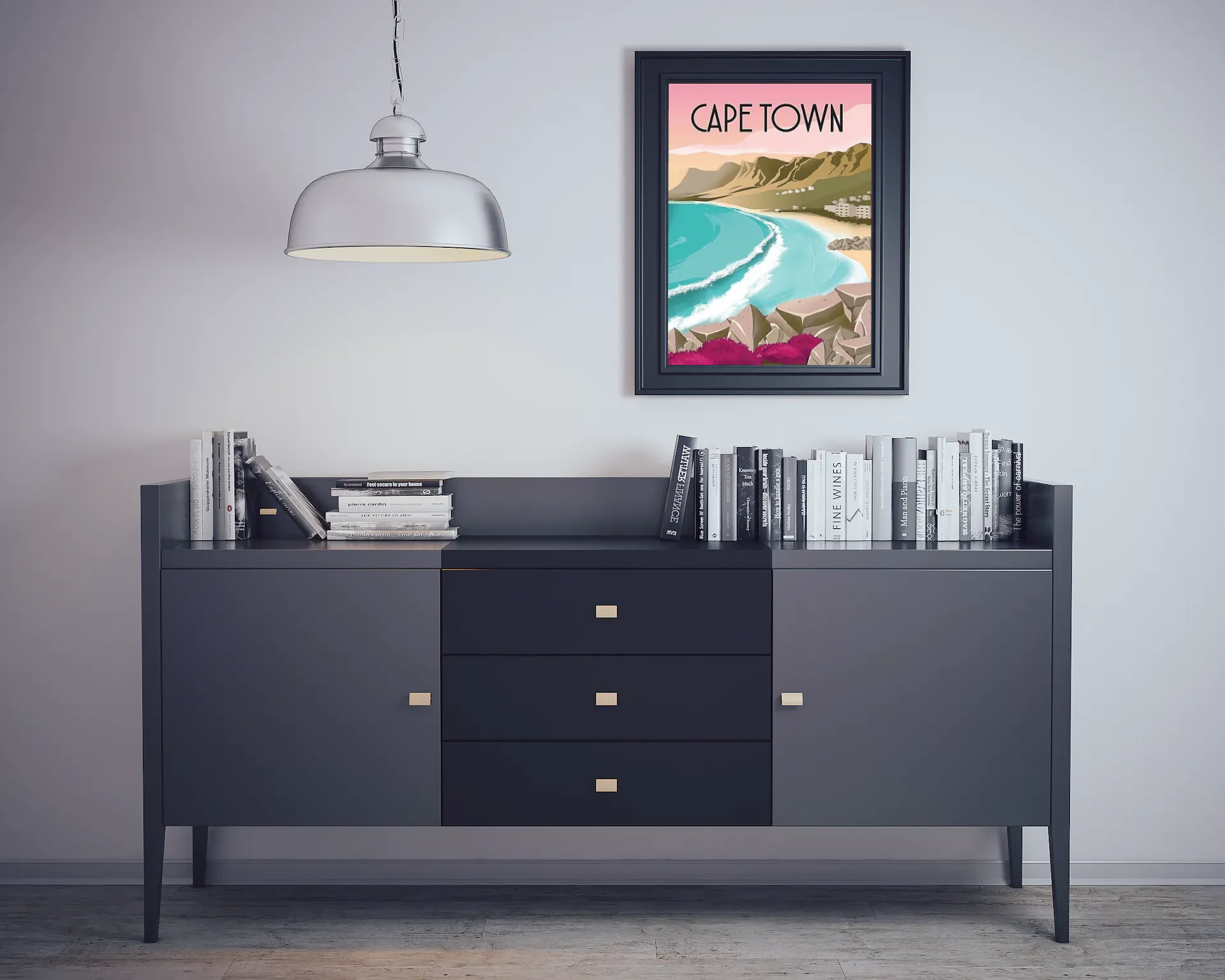 Vintage Cape Town Beach Poster (Framed Art Print)