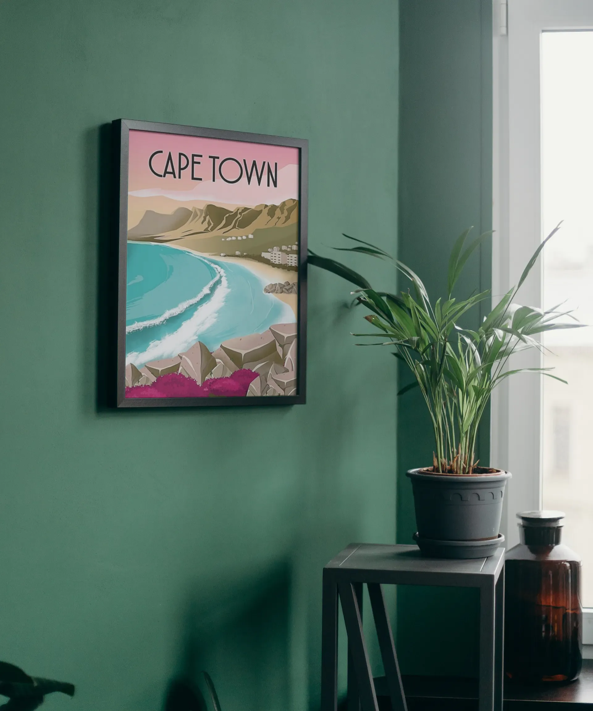 Vintage Cape Town Beach Poster (Framed Art Print)