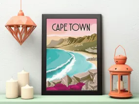 Vintage Cape Town Beach Poster (Framed Art Print)