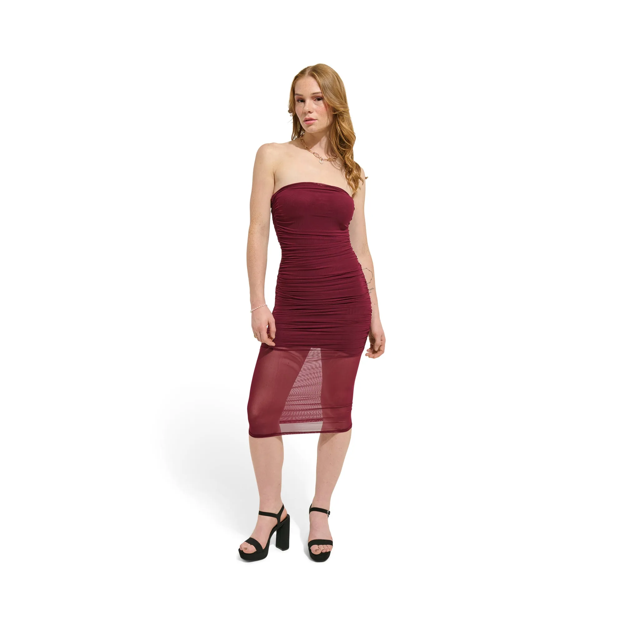 Women's Ruched Sleeveless Midi Dress